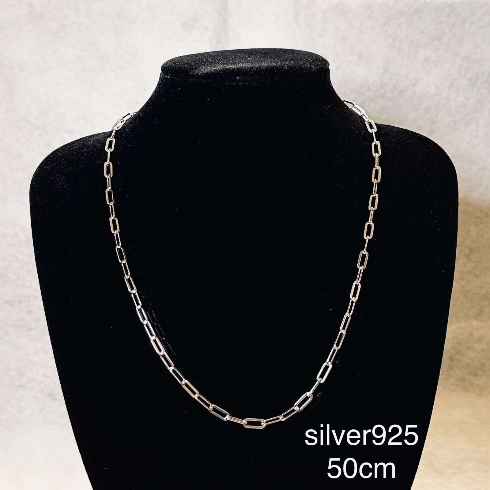 シルバー925 ネックレス メンズ チェーン 50cm 長形 ペーパークリップ 