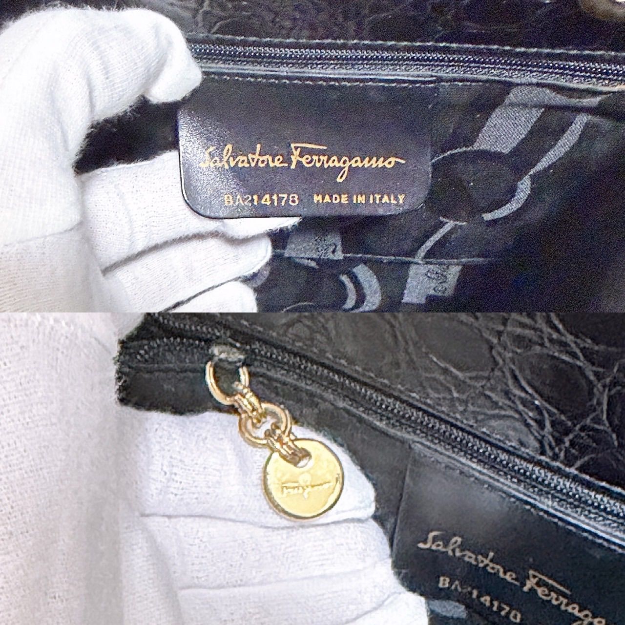 美品) Ferragamo(フェラガモ)トートバッグ レザー ブラック ヴァラ 