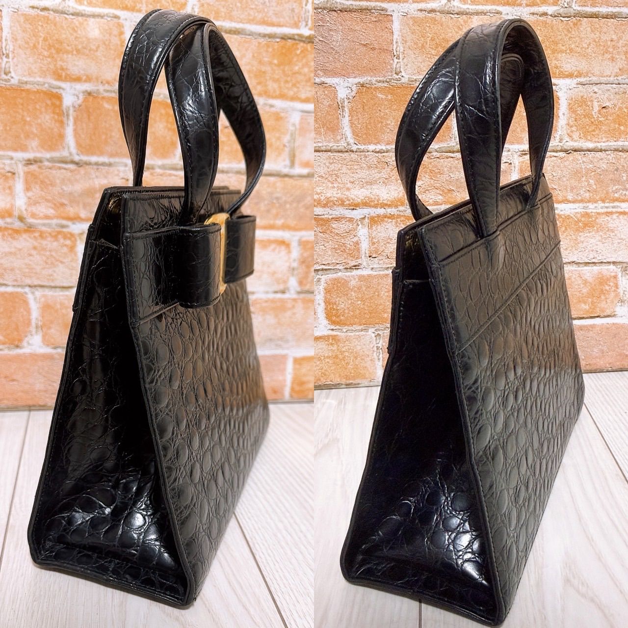 美品) Ferragamo(フェラガモ)トートバッグ レザー ブラック ヴァラ 