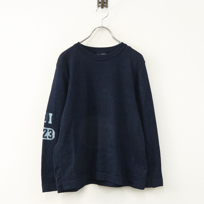 新品未使用 2026SS 45R 45rpm フォーティファイブアール ロゴジャカードの四角Tシャツ(インディゴ) 2＼ネイビー ニット【2400014891867】