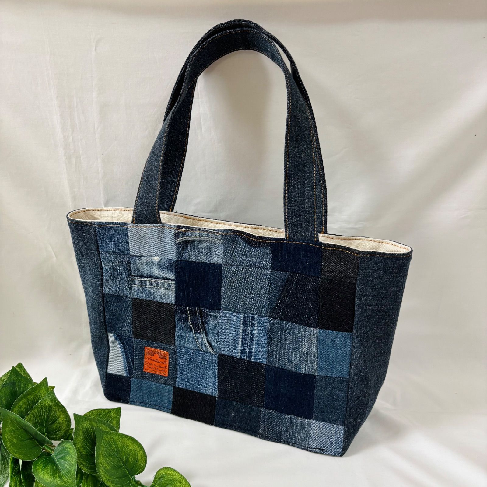 ハンドメイド デニムリメイクバッグ トートバッグ 肩掛け ペットボトル 