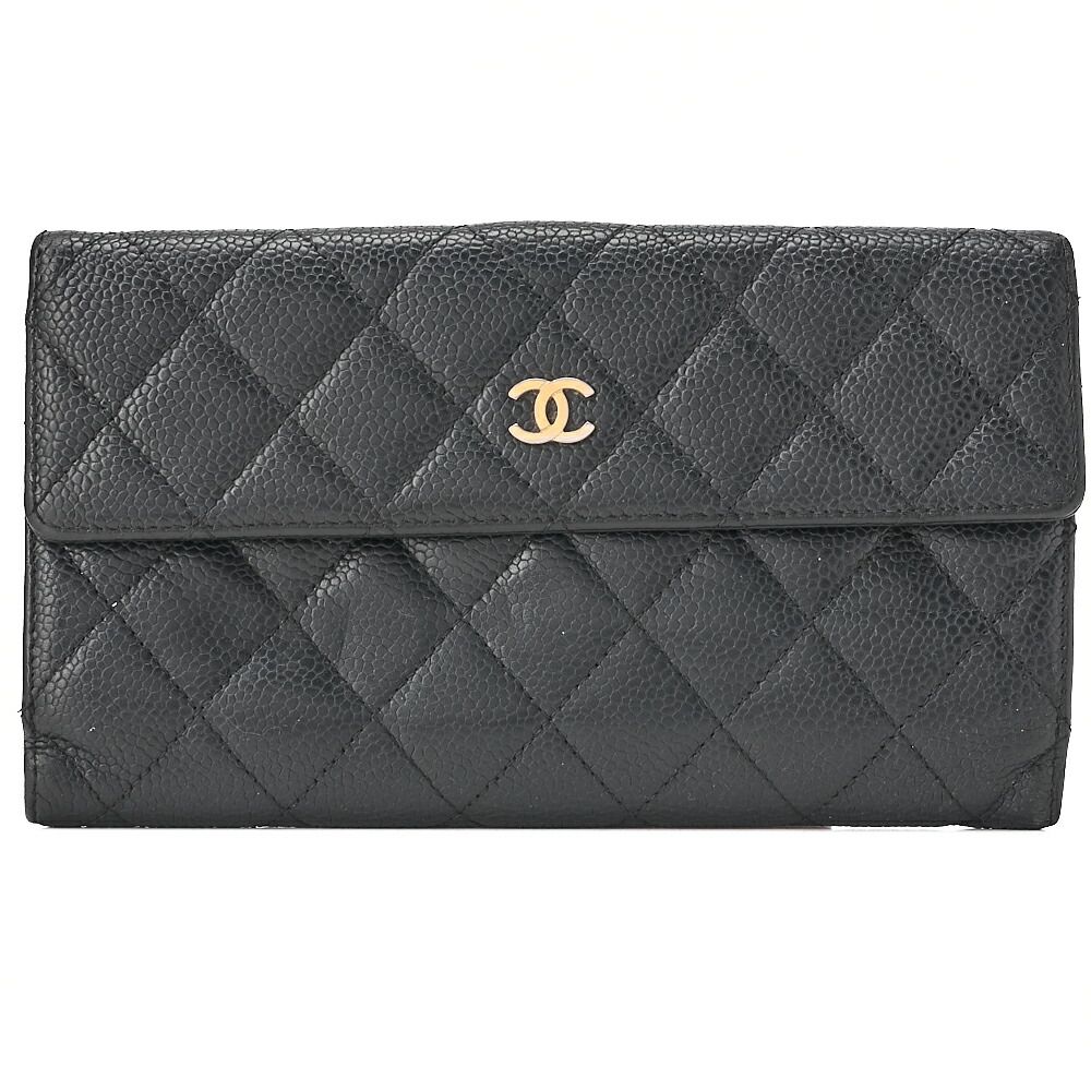 CHANEL シャネル マトラッセ 2つ折り長財布 キャビアスキン 黒 CHANEL シャネル マトラッセ 2つ折り長財布 キャビアスキン 黒