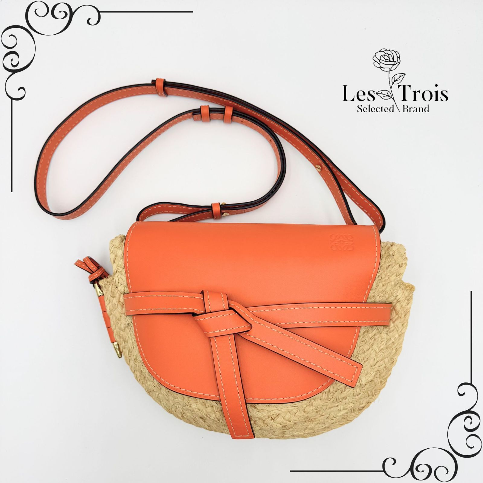 極美品 LOEWE ロエベ ゲート ラフィア レザー ショルダーバッグ かご
