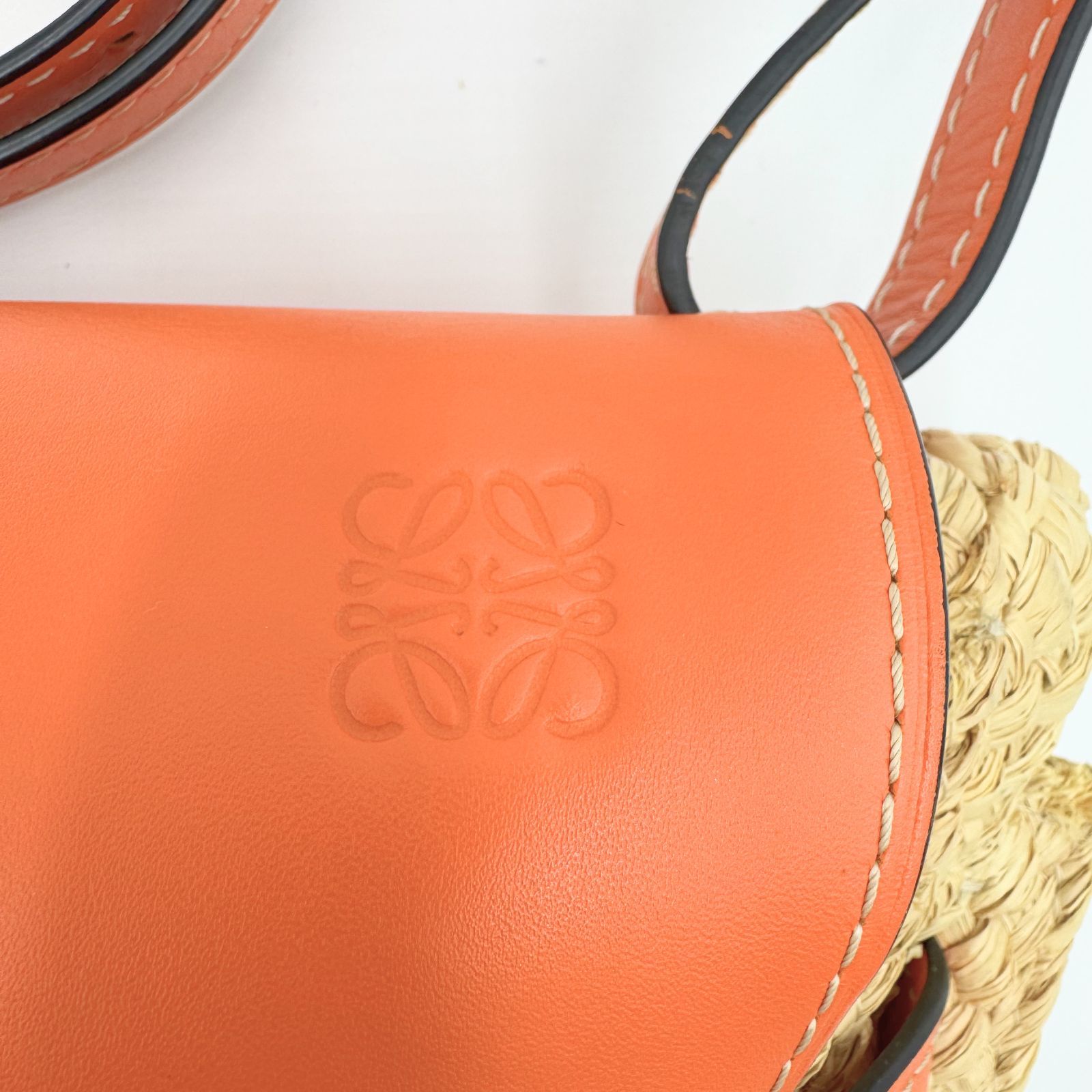 極美品 LOEWE ロエベ ゲート ラフィア レザー ショルダーバッグ かご