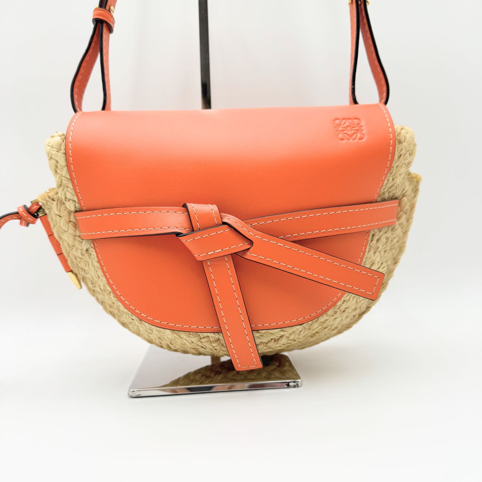 極美品 LOEWE ロエベ ゲート ラフィア レザー ショルダーバッグ かご