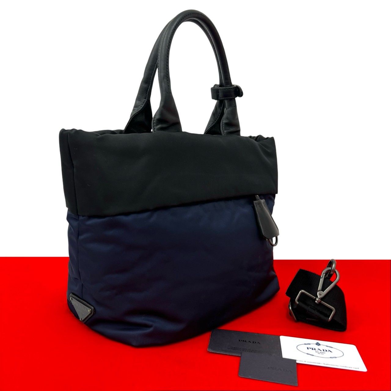 極 美品 希少品 PRADA プラダ 三角ロゴ 金具 テスート ナイロン