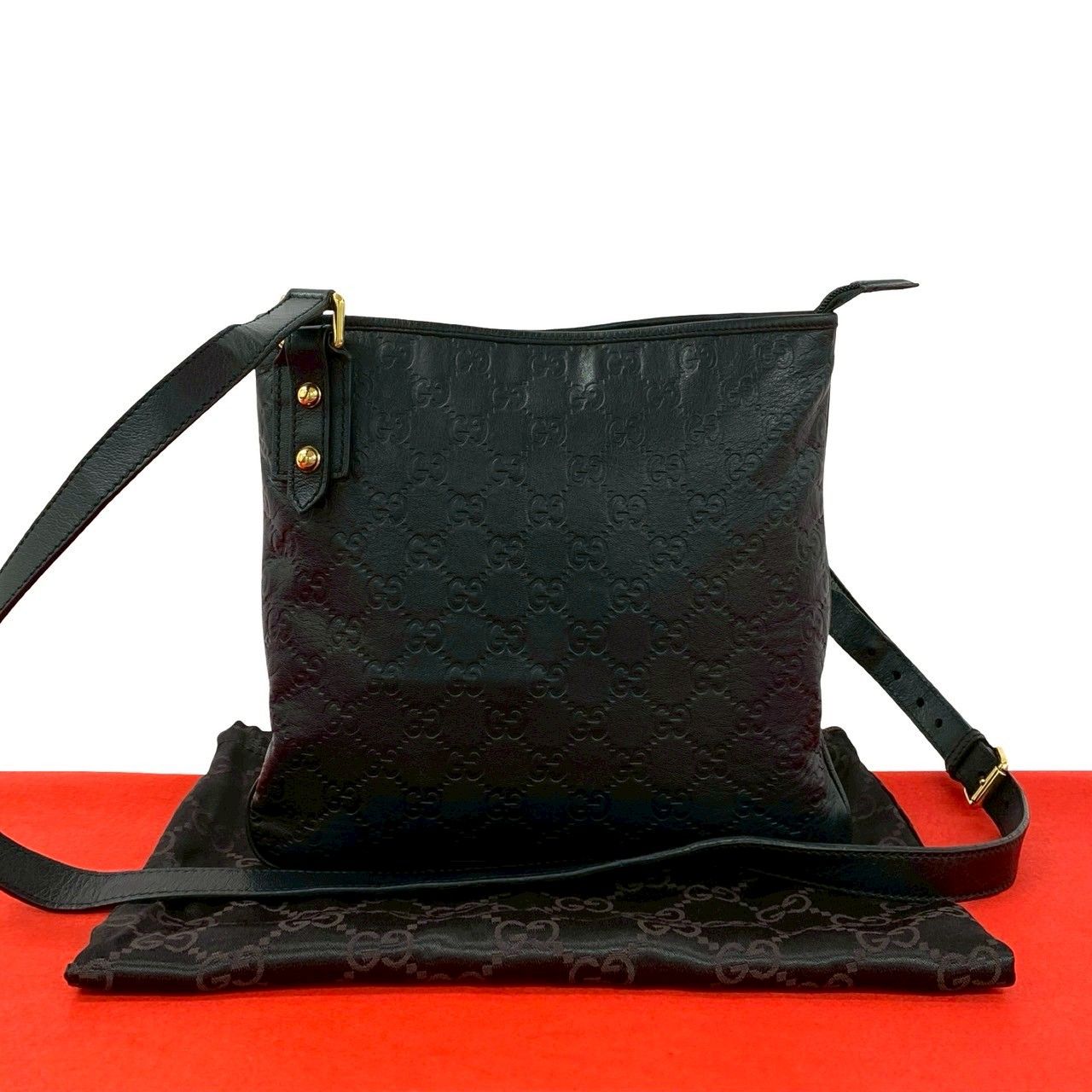 極 美品 希少品 保存袋付 GUCCI グッチ シマ GG ロゴ 柄 エンボス 