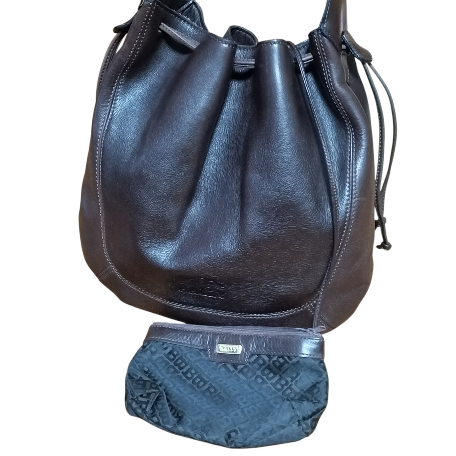 BALLY バリー 巾着型 オールレザー トートバック ポーチ付 ダーク 