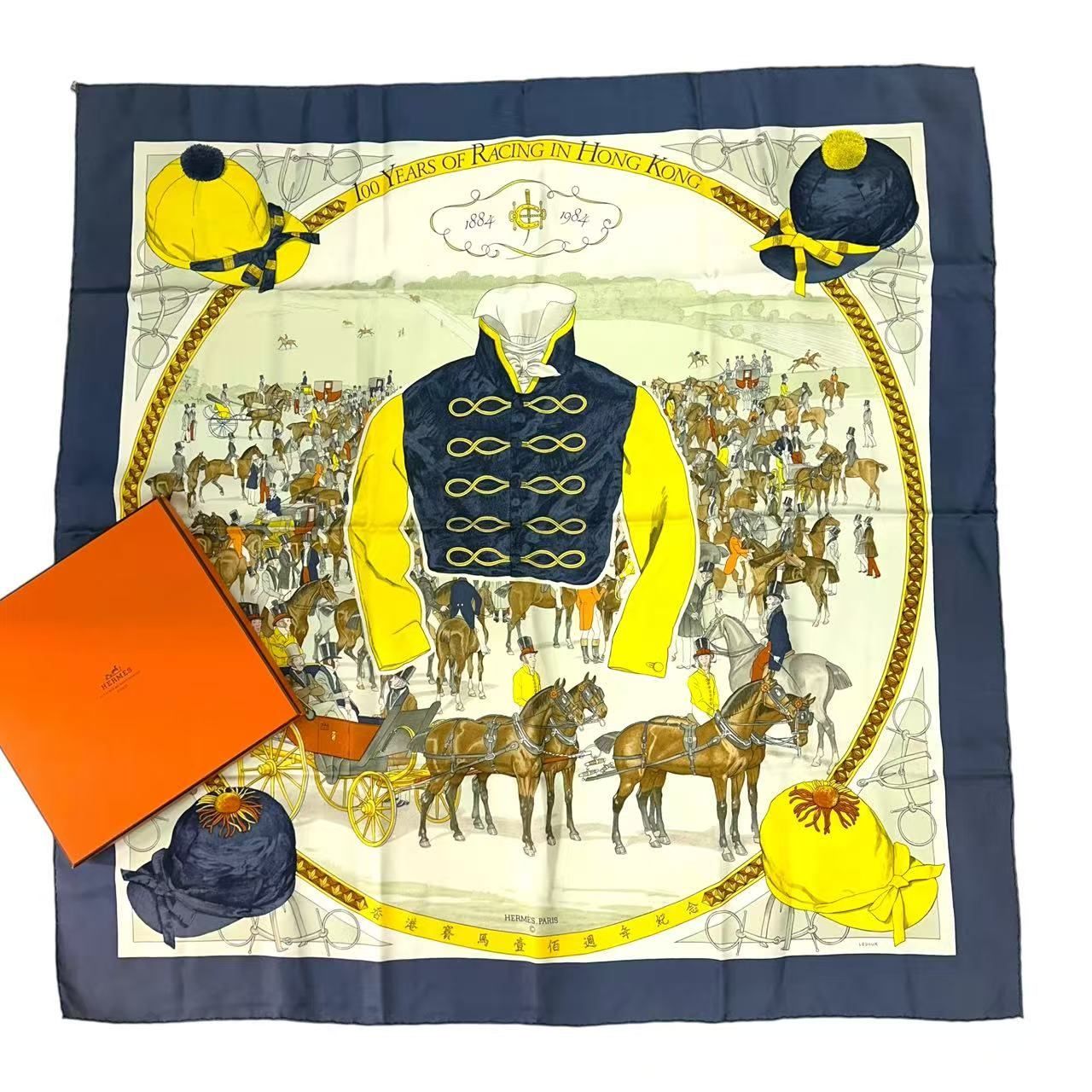 美品 HERMES エルメス カレ90 スカーフ 香港競馬100周年 「100 years 