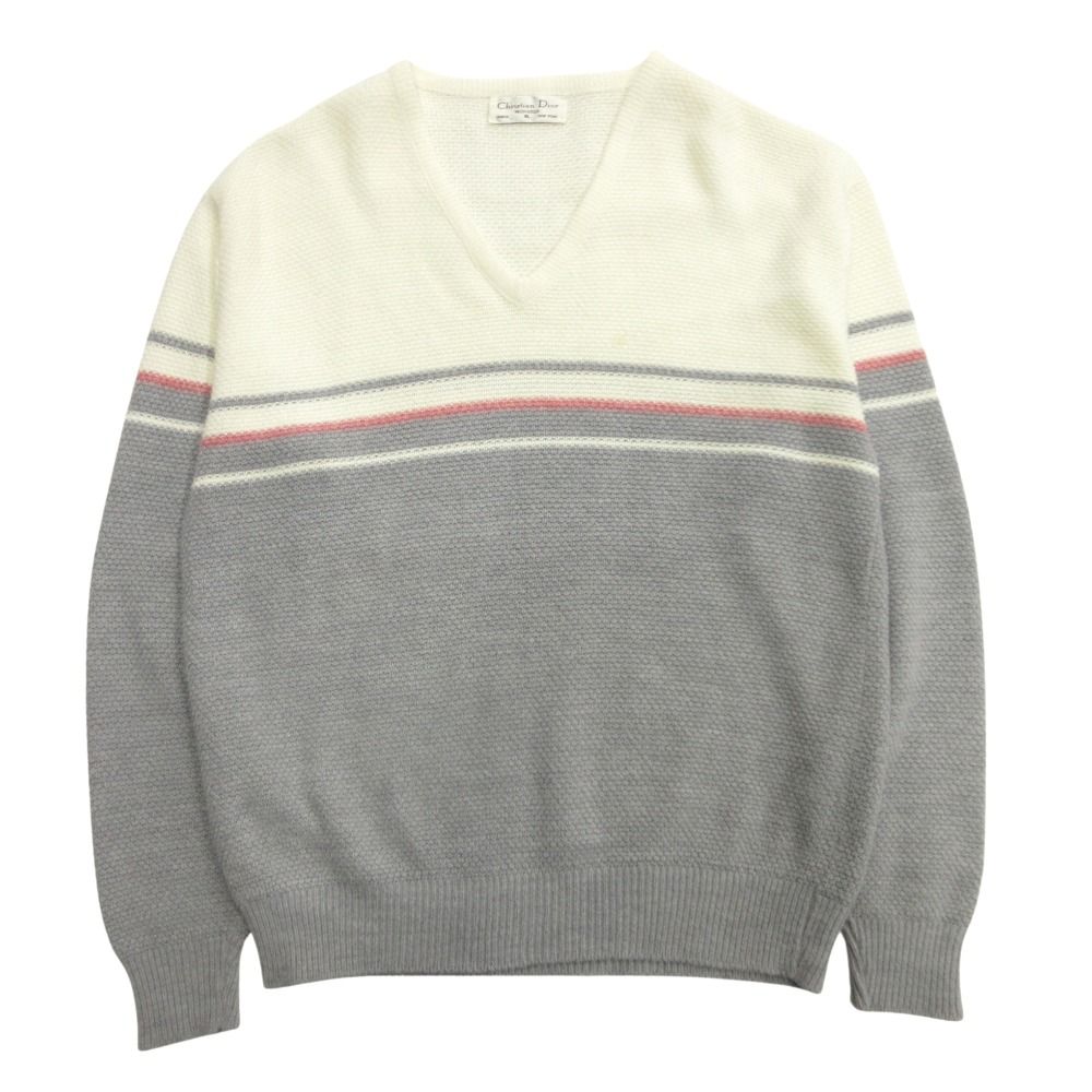 良品 Christian Dior MONSIEUR クリスチャン ディオール ムッシュ 80's ニット セーター グレー ヴィンテージ XL グレー 白 ホワイト メンズ 古着 中古 USED 良品 Christian Dior MONSIEUR クリスチャン ディオール ムッシュ 80's