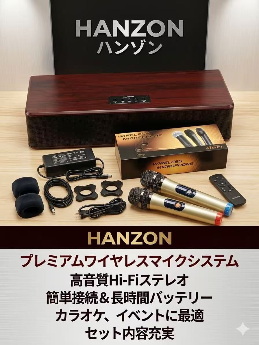 HANZONサウンドボックス カラオケセット 無線マイク2本付 HANZON Sound