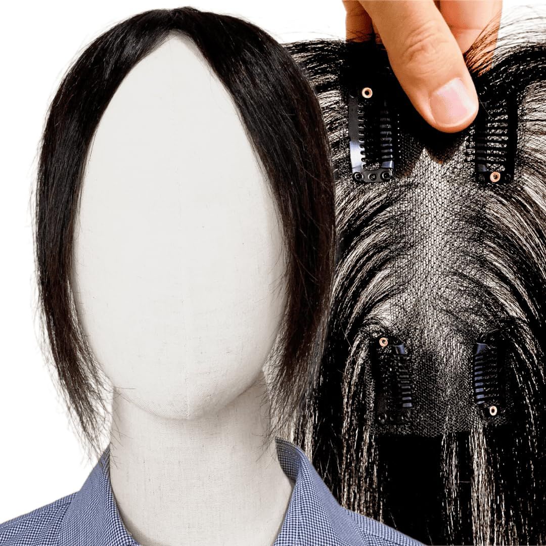 Luce brillare 部分ウィ���グ ヘアピース ポイントウィッグ 女性 レディース 人毛100% かつら 前髪ウィッグ ショート トップピース トップカバー 前髪 つむじ 頭頂部 白髪カバー [前髪未カット(ナチュラルブラック)] [12×6cm]