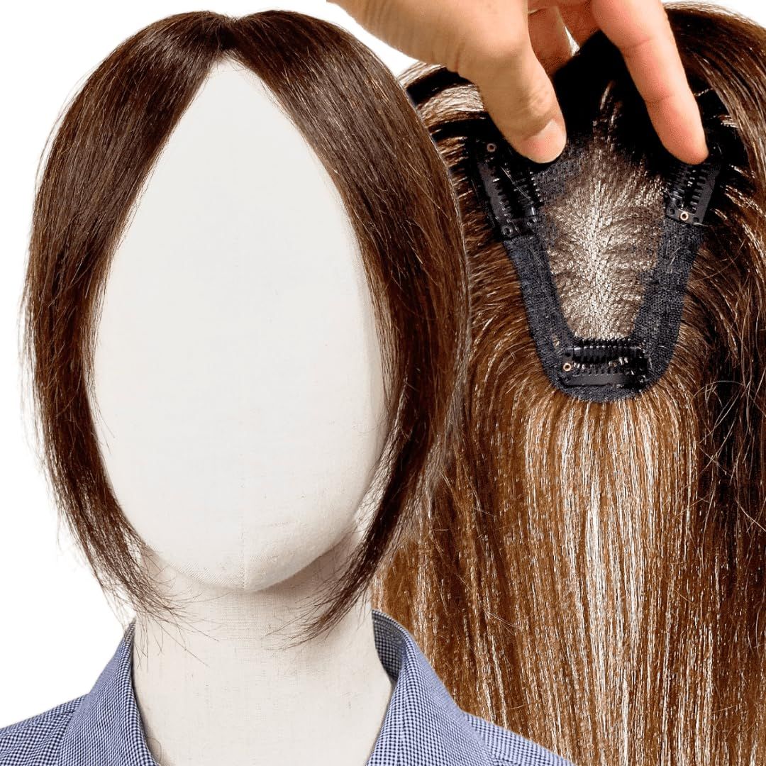 Luce brillare 部分ウィッグ ヘアピース ポイントウィッグ 女性 レディース 人毛100% かつら 前髪ウィッグ ショート トップピース トップカバー 前髪 つむじ 頭頂部 白髪カバー 医 [前髪未カット(ナチュラルブラウン)] [10×10cm]