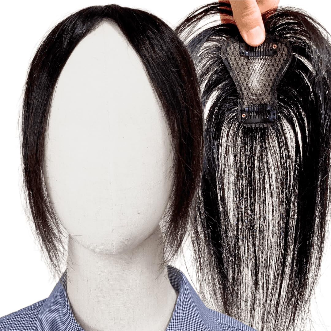 Luce brillare 部分ウィッグ ヘアピース ポイントウィッグ 女性 レディース 人毛100% かつら 前髪ウィッグ ショート トップピース トップカバー 前髪 つむじ 頭頂部 白髪カバー 医療用 [前髪未カット(ナチュラルブラック)] [8×6cm]
