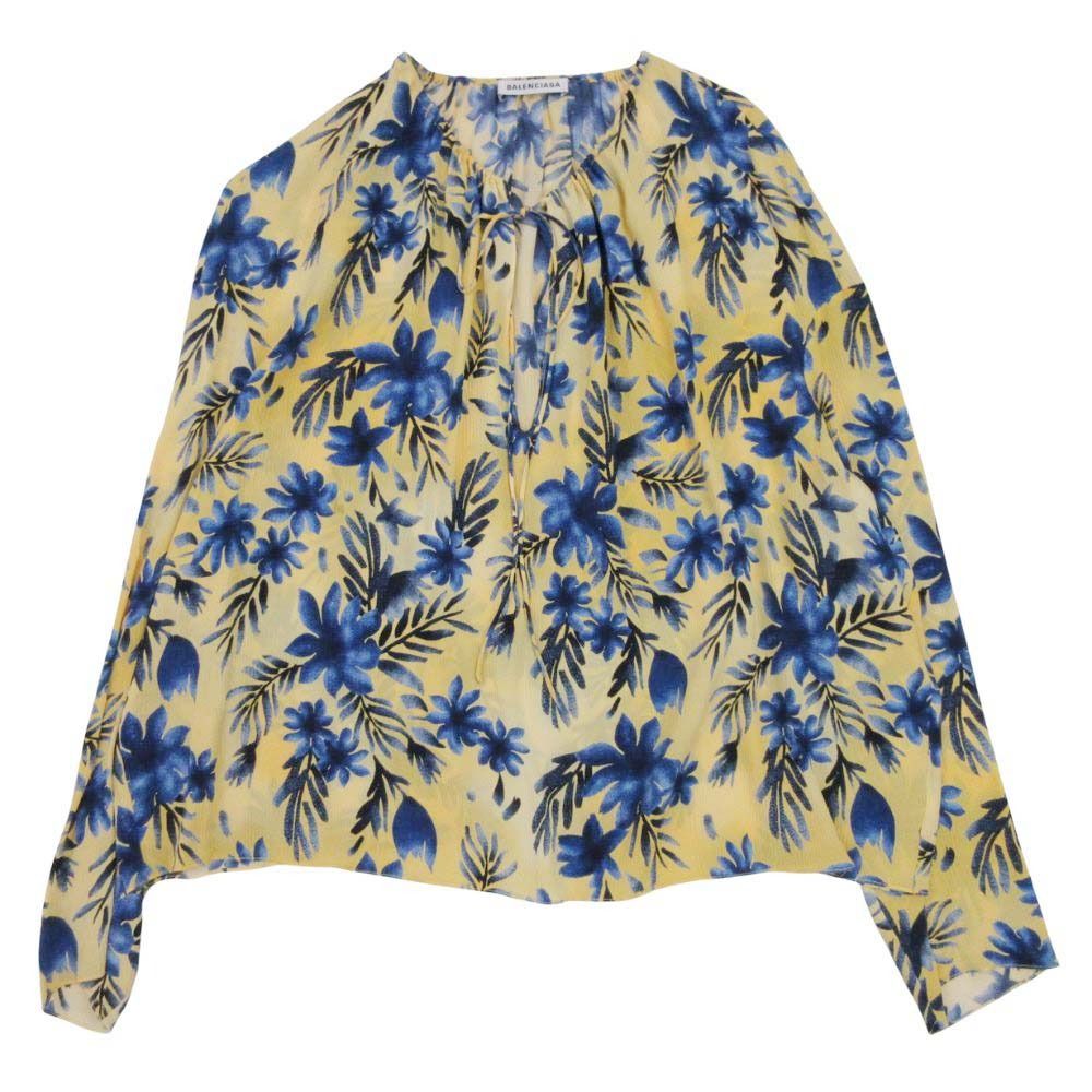 美品 18ss BALENCIAGA バレンシアガ 花柄 シルク ブラウス シャツ プル 