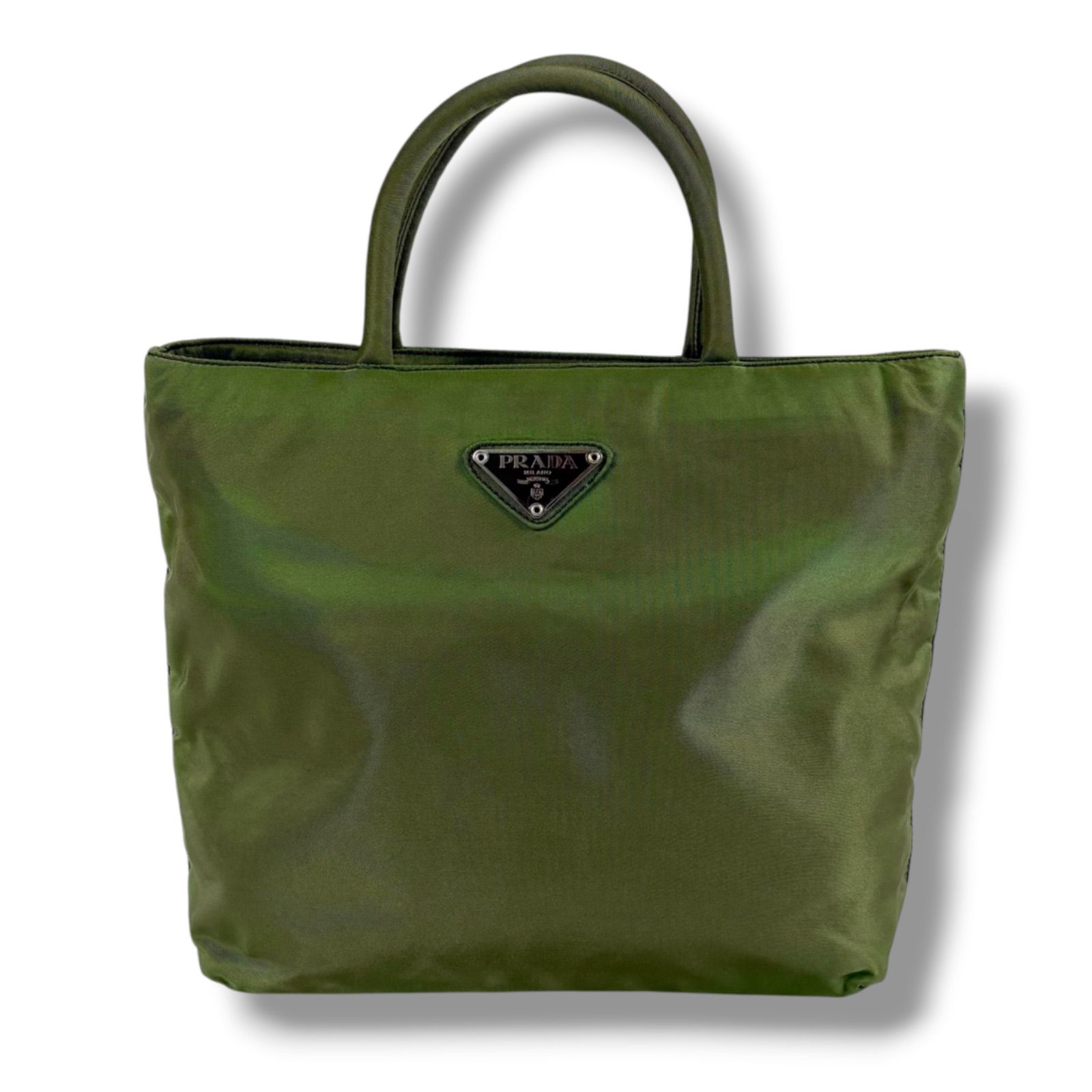 PRADA　プラダ　ナイロン　トートバック　カーキ　カーキ　トライアングル プラダ PRADA トライアングルロゴ ミニトートバッグ テスートナイロン