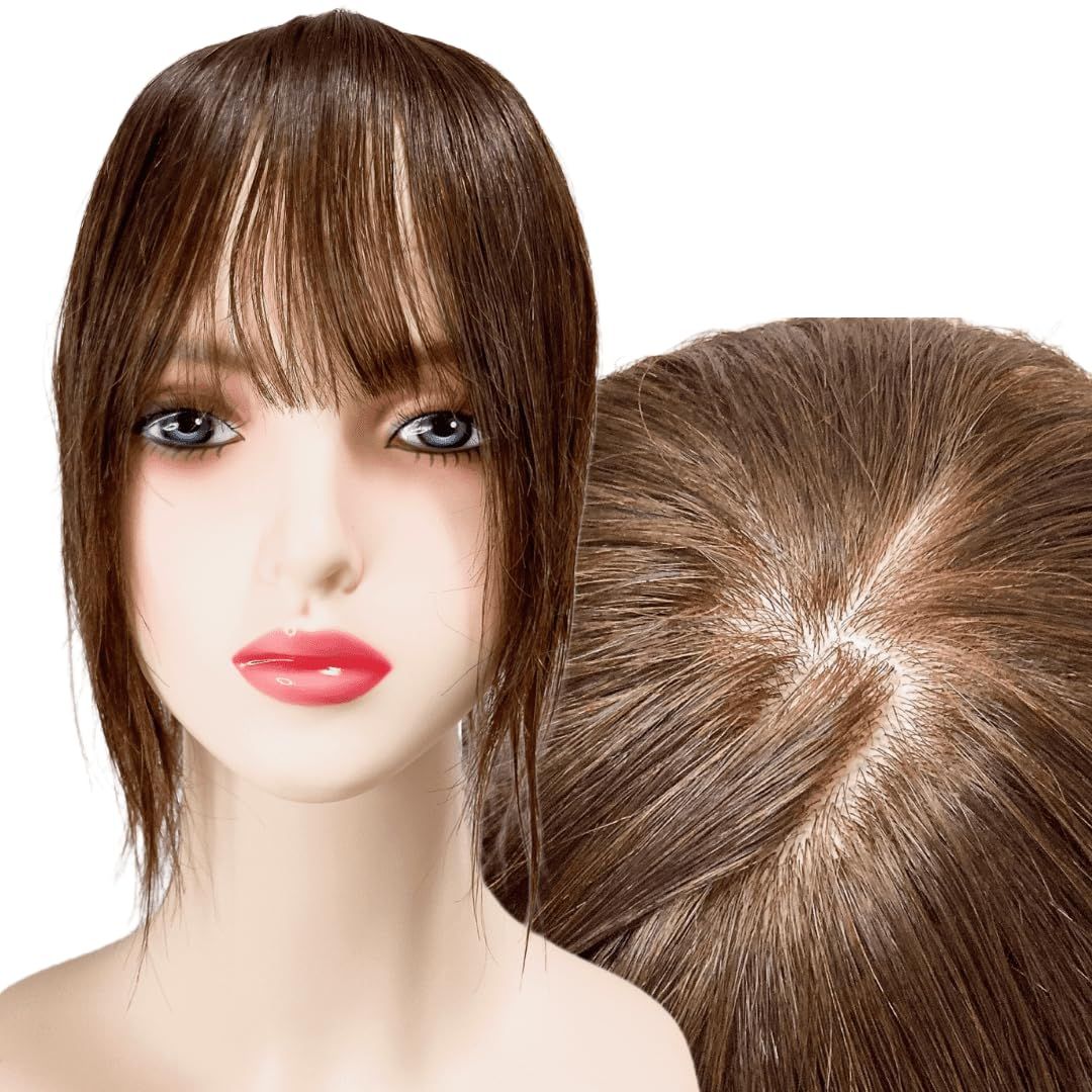 Luce brillare 部分ウィッグ ヘアピース ポイントウィッグ 女性 レディース 人毛100% かつら 分け目自由自在 トップピース トップカバー トップウィッグ ストレート 前髪ウィッグ 人毛 医療 [ナチュラルブラウン] [9×14cm (S)]