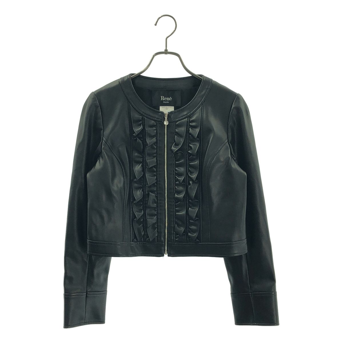 美品】 Rene / ルネ | エコレザー フリル ノーカラージャケット 美品】 Rene / ルネ | エコレザー フリル ノーカラージャケット