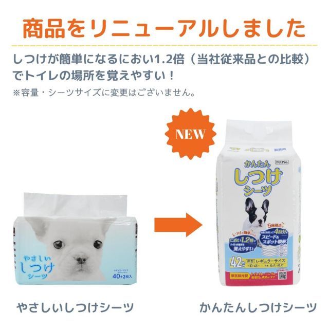 トイレ用品・ペットシーツ・おむつ 【送料無料】ペットプロ かんたんしつけシーツレギュラー42枚 犬 ペットシーツ トイレトレーニング 獣医師推奨トイレしつけ動画付 誘引剤 使い捨て 無香料