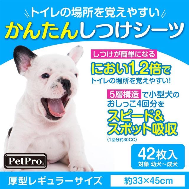 トイレ用品・ペットシーツ・おむつ 【送料無料】ペットプロ かんたんしつけシーツレギュラー42枚 犬 ペットシーツ トイレトレーニング 獣医師推奨トイレしつけ動画付 誘引剤 使い捨て 無香料