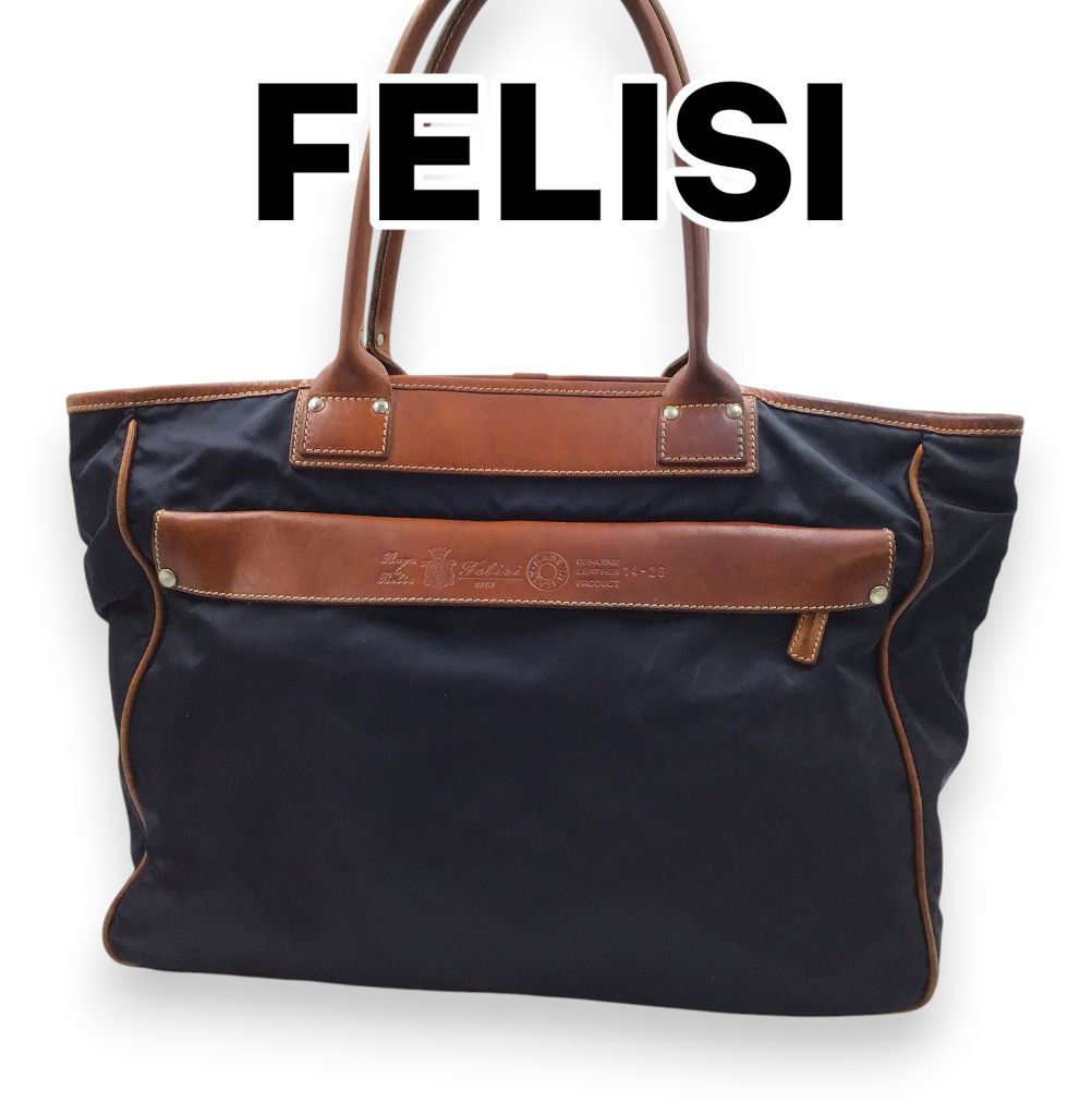 フェリージ Felisi トートバッグ 14-26 ナイロン レザー ネイビー A4