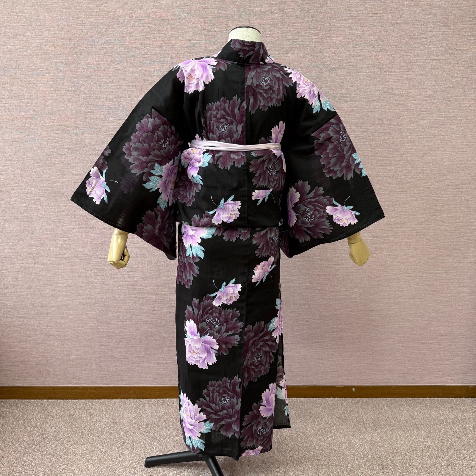 浴衣 新品 女物 黒 ピンク 牡丹 綿 リサイクル着物 y-1041 - メルカリ