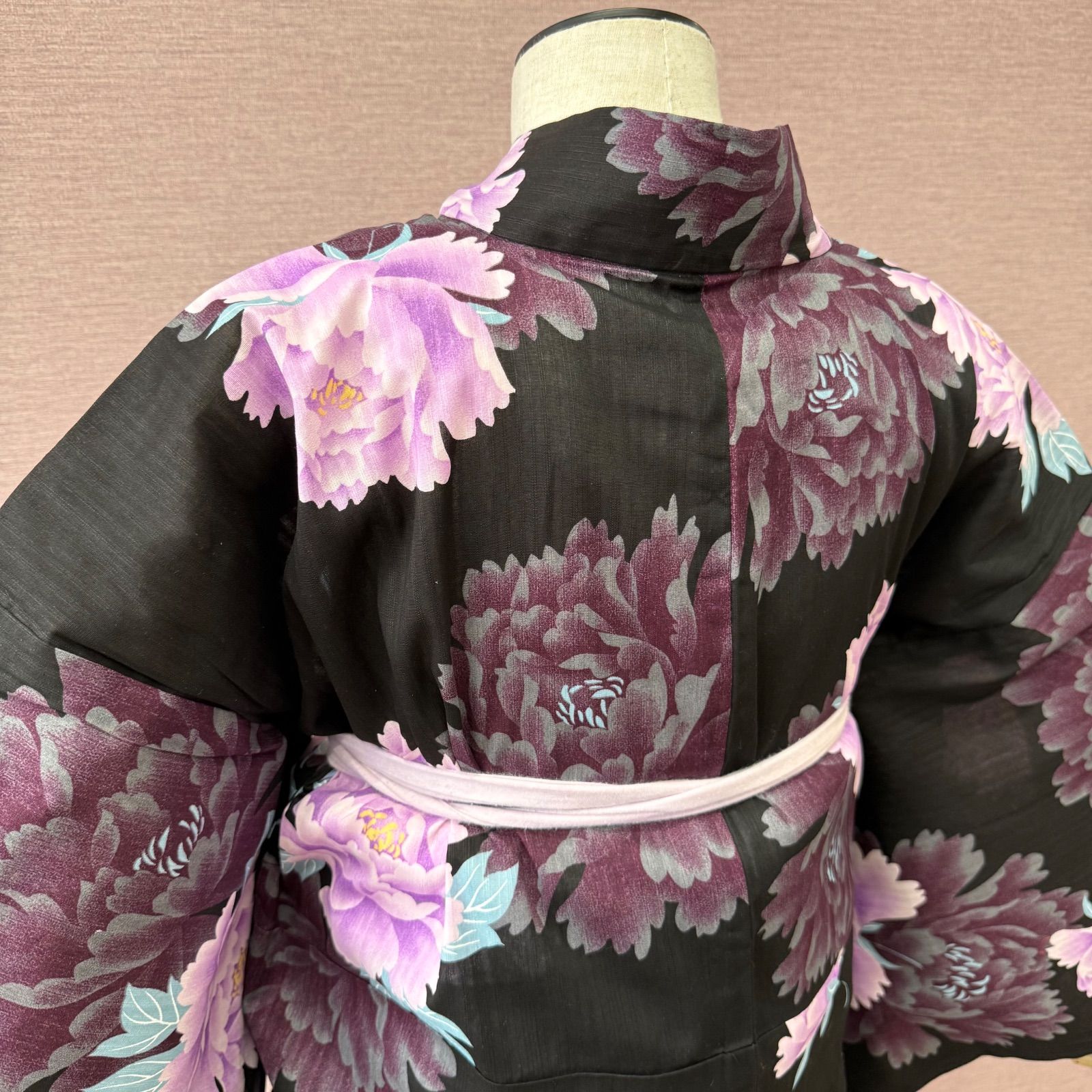 浴衣 新品 女物 黒 ピンク 牡丹 綿 リサイクル着物 y-1041 - メルカリ
