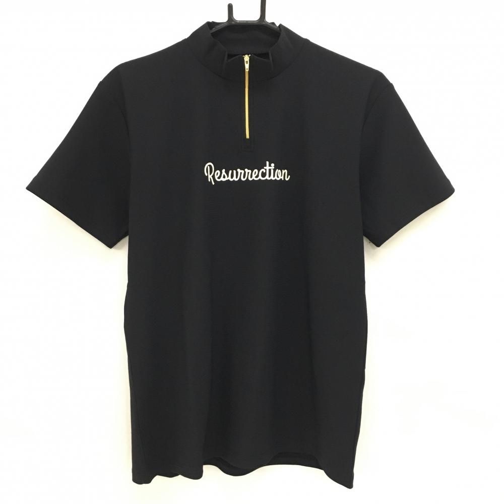 【超美品】レザレクション 半袖ハイネックシャツ 黒 ハーフジップ ロゴプリント メンズ M ゴルフウェア Resurrection 超美品】レザレクション 半袖ハイネックシャツ 黒 ハーフジップ ロゴ