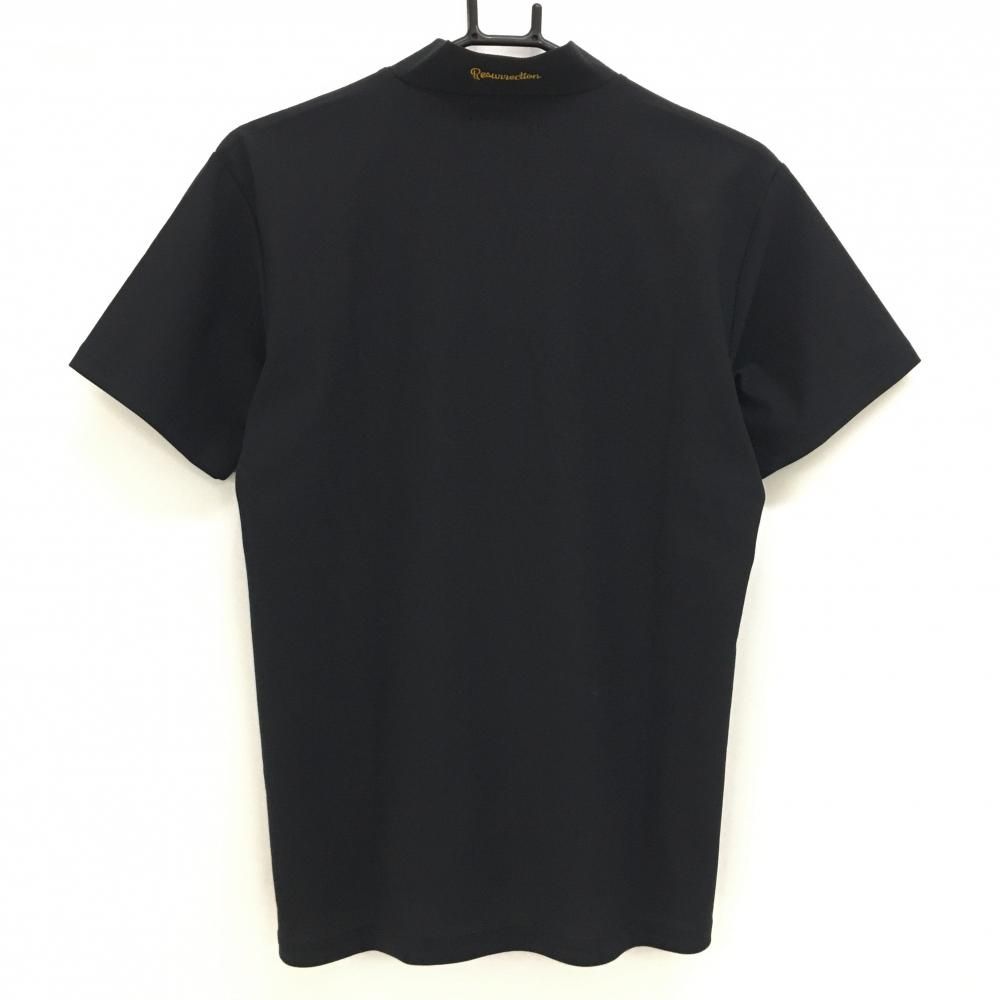 【超美品】レザレクション 半袖ハイネックシャツ 黒 ハーフジップ ロゴプリント メンズ M ゴルフウェア Resurrection 超美品】レザレクション 半袖ハイネックシャツ 黒 ハーフジップ ロゴ
