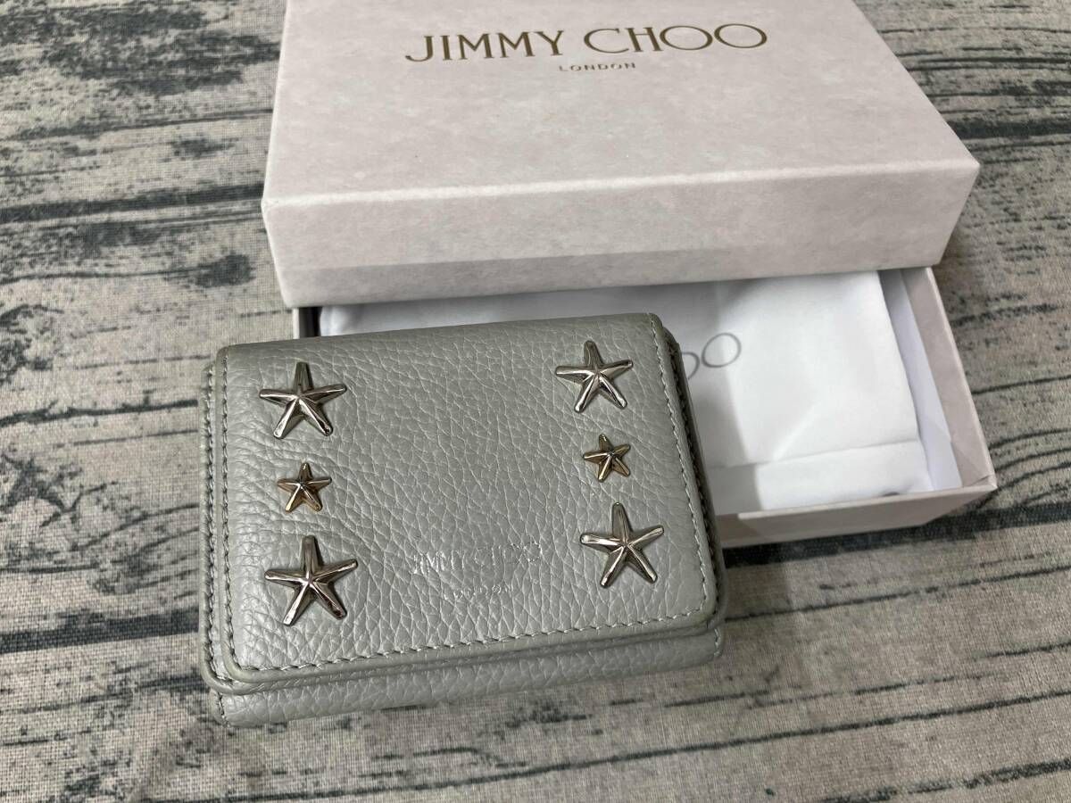 箱付き】JIMMY CHOO ジミーチュウ 三つ折り財布 グレー 状態考慮 