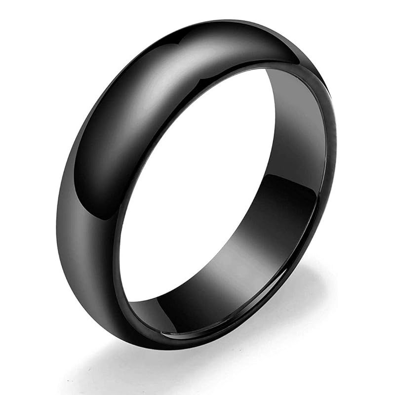 [Rockyu] Tungsten Ring Men's Black Black Ring 6 Wide Simple Durable Round Ring High Polished Wedding Band Engagement Ring Party Fashion Accessory (Black - 6mm Wide, 20) 0