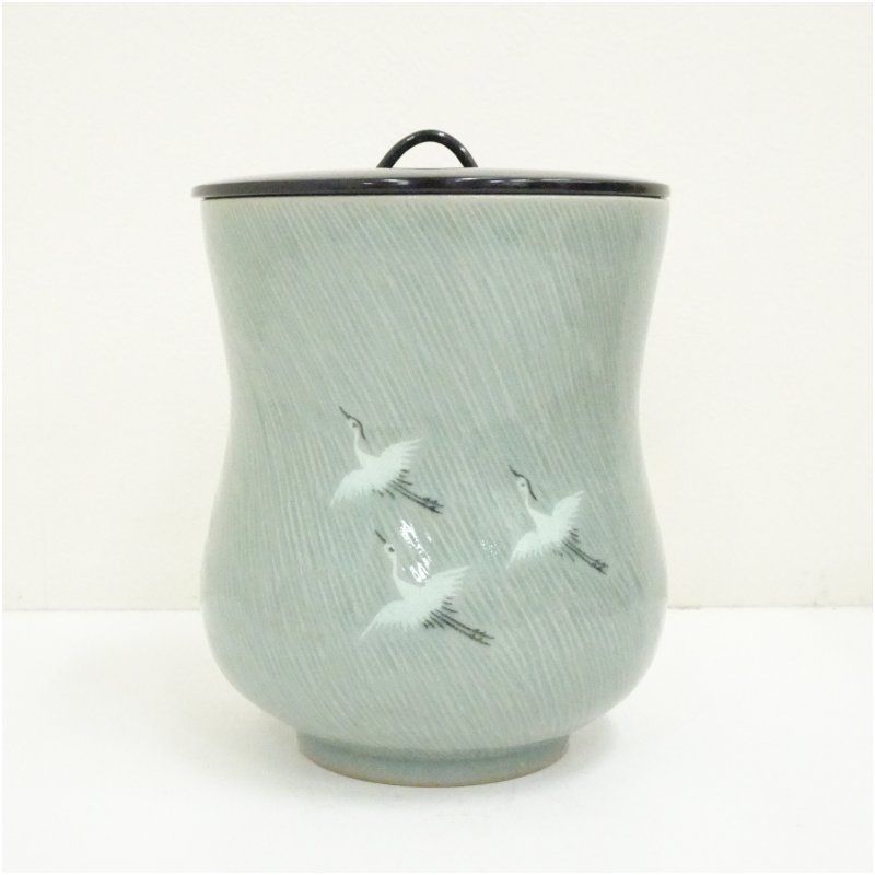 茶道具 東国窯 高麗青磁 雲鶴紋 皆具 揃 未使用 共箱(ZE868) 東國窯 方赫山造 高麗青磁流雲鶴皆具（大徳寺 神波東嶽書付）（共箱