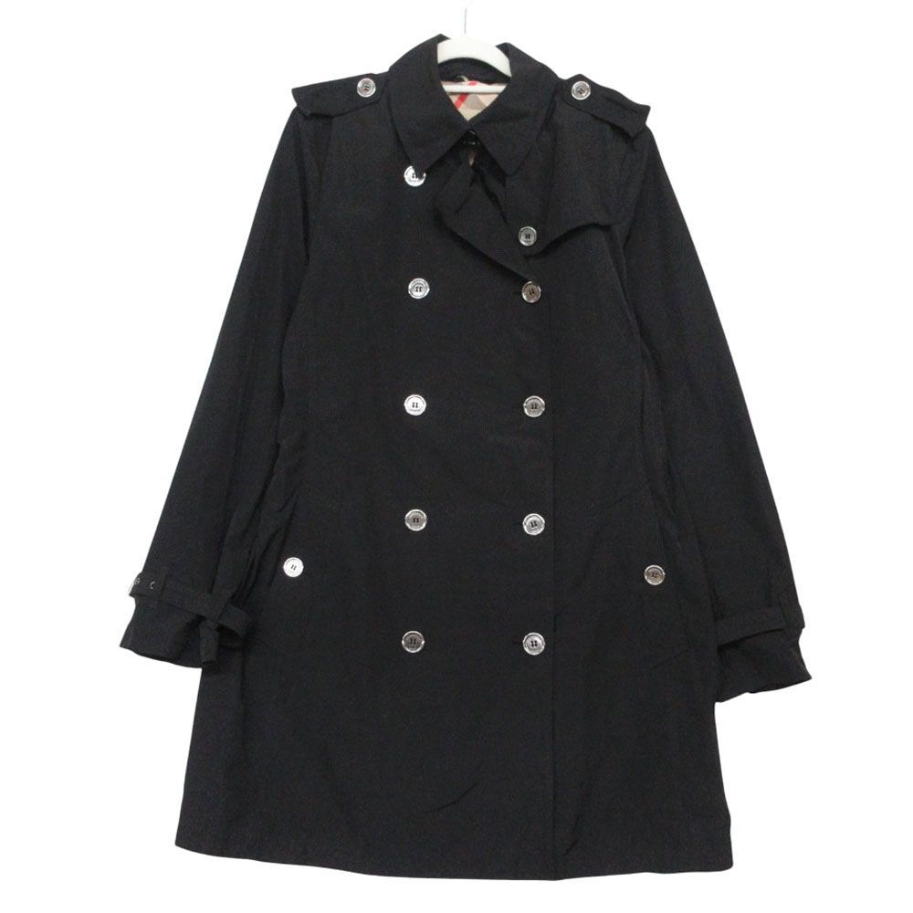 【H**】BURBERRY BRIT✨トレンチコート　メガチェック　黒L BURBERRY BRIT バーバリー ブリット ノバチェック柄裏地 ナイロン
