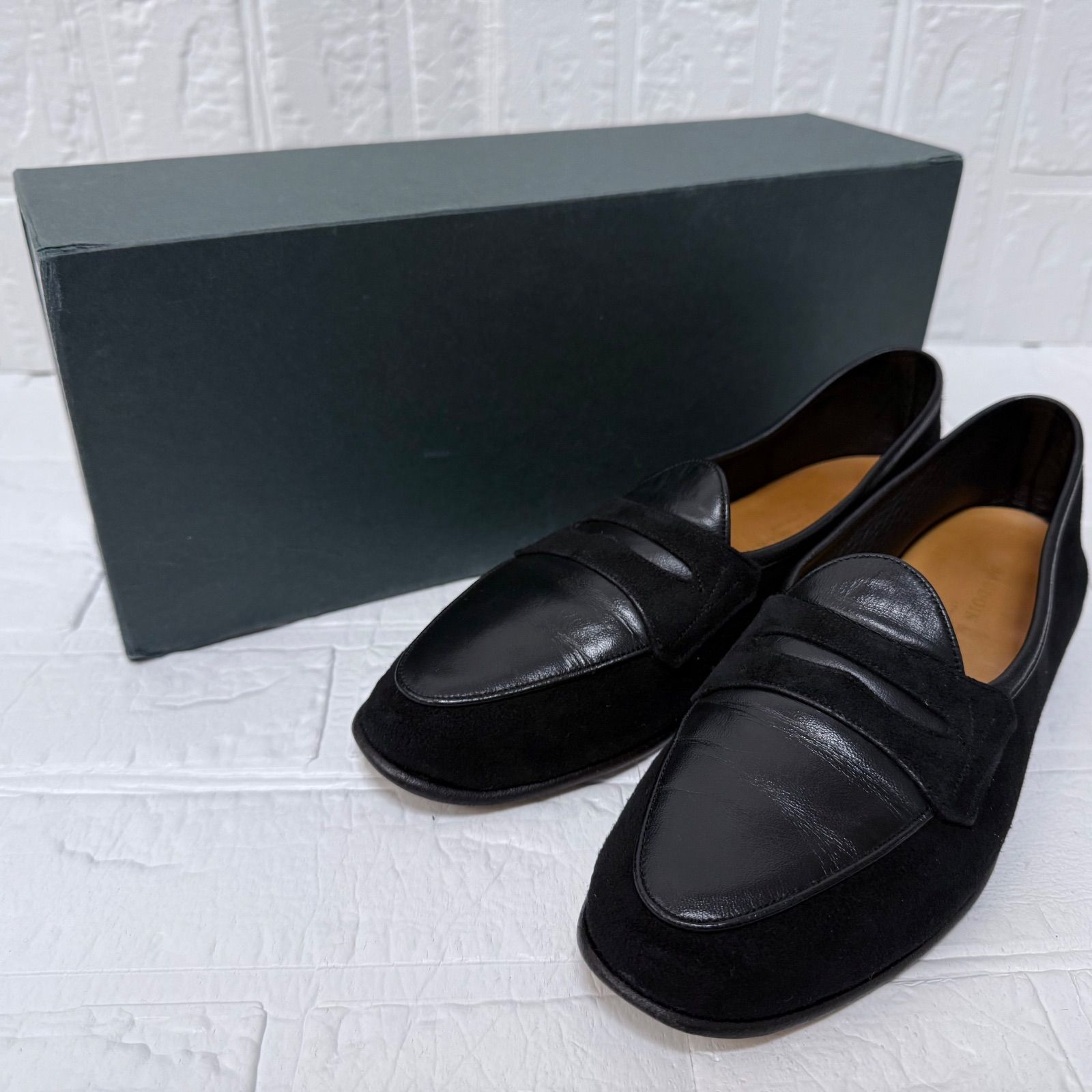 Baudoin & Lange コンビローファー レザー×スエード ブラック サイズ38 