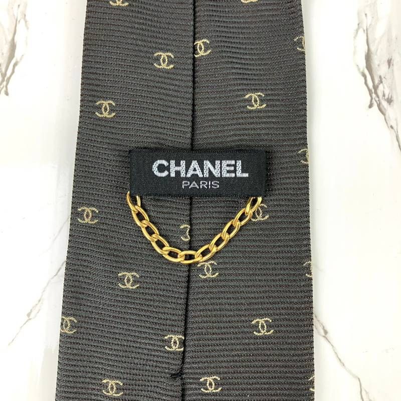 美品 CHANEL シャネル ネクタイ ココマーク総柄 ロゴ チェーン