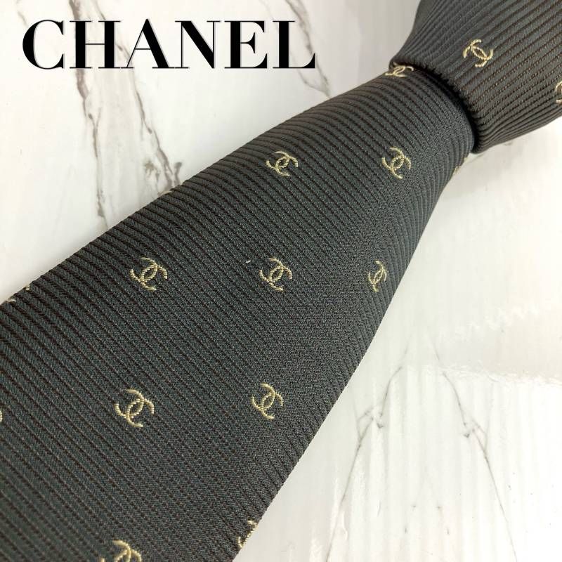 美品 CHANEL シャネル ネクタイ ココマーク総柄 ロゴ チェーン