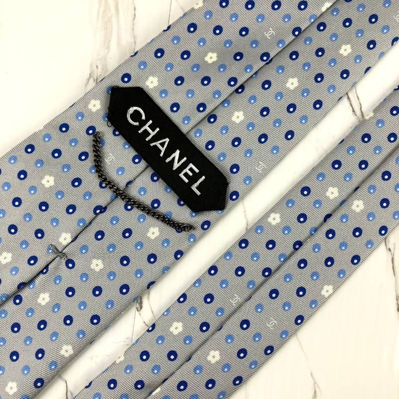 美品 CHANEL シャネル ネクタイ ココマーク ドット柄 花柄 カメリア