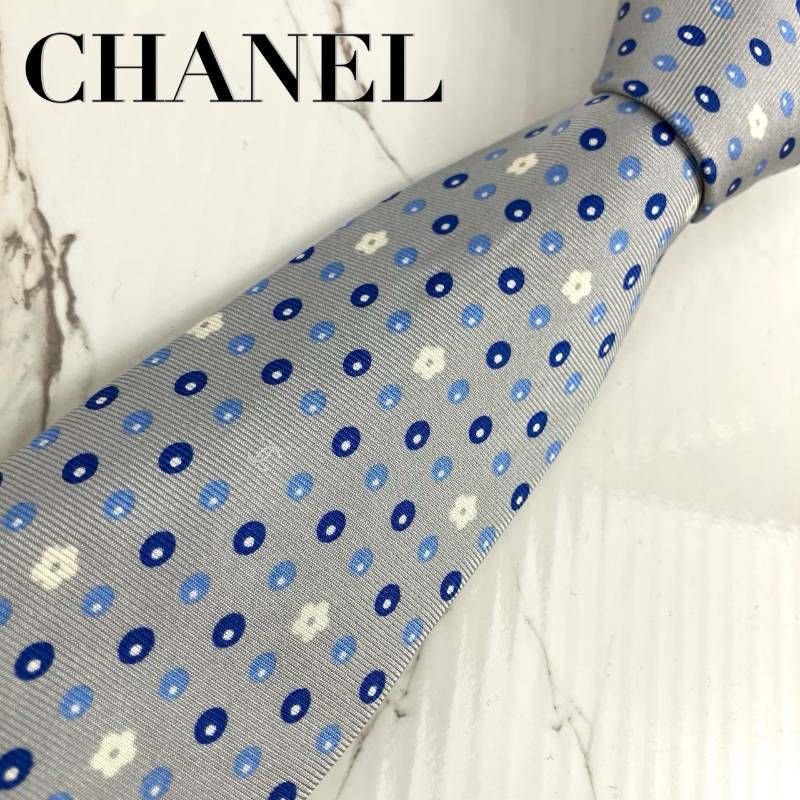 美品 CHANEL シャネル ネクタイ ココマーク ドット柄 花柄 カメリア