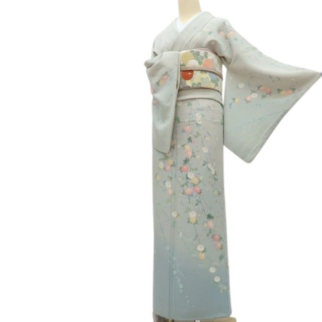 百華❀Y4769◇作家物落款 峰山 手縫い仕立て 菊 橘 梅 正絹 訪問