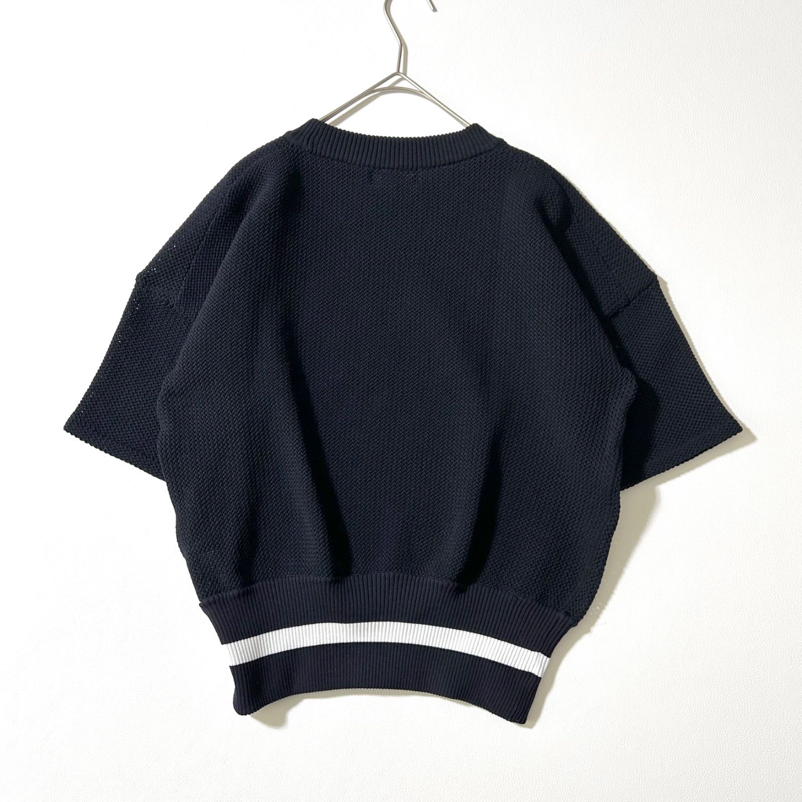 3408y美品 フレッドペリー 半袖サマーニット 鹿の子 ライン 濃紺 