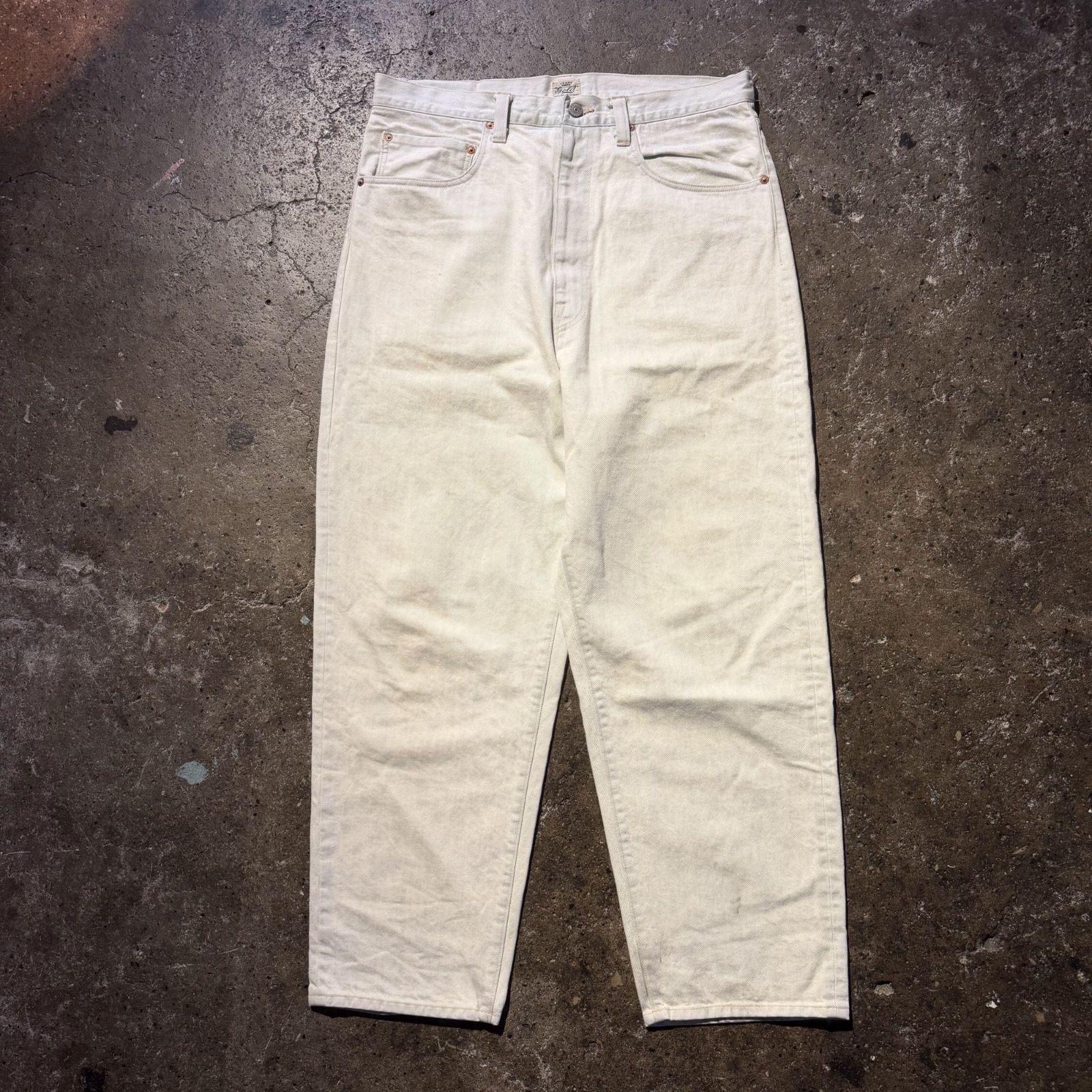 GOLD 14oz. DENIM 5POCKET WIDE PANTS ナノバブル加工 アイボリー系 L