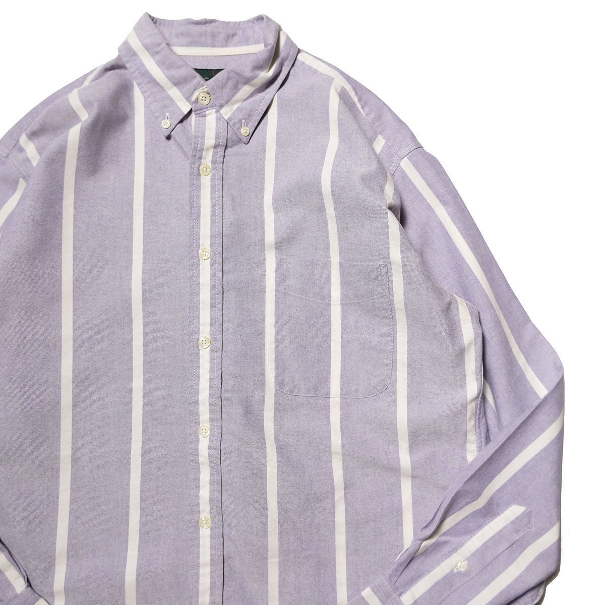 90´s Jクルー J.CREW ストライプ オックスフォード コットン ボタンダウン シャツ (M) 紫×白系 無地 90年代 旧タグ オールド 巨人タグ アメリカ古着 USED ビンテージ ヴィンテージ