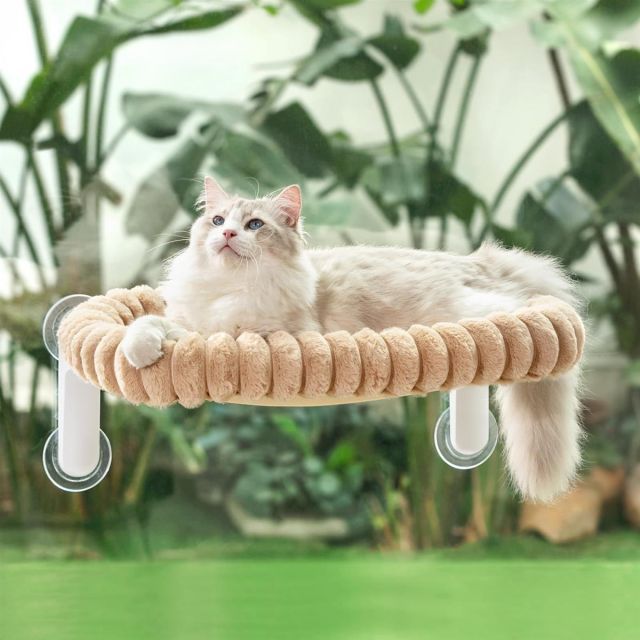【送料無料】GUUSII HOME ねこベッド 猫ハンモック ネコハンモック 猫ベッド 吸盤式 窓用猫ハンモック ふわふわ 折り畳み可能 2025新型 (ブラウン(クッション), M)