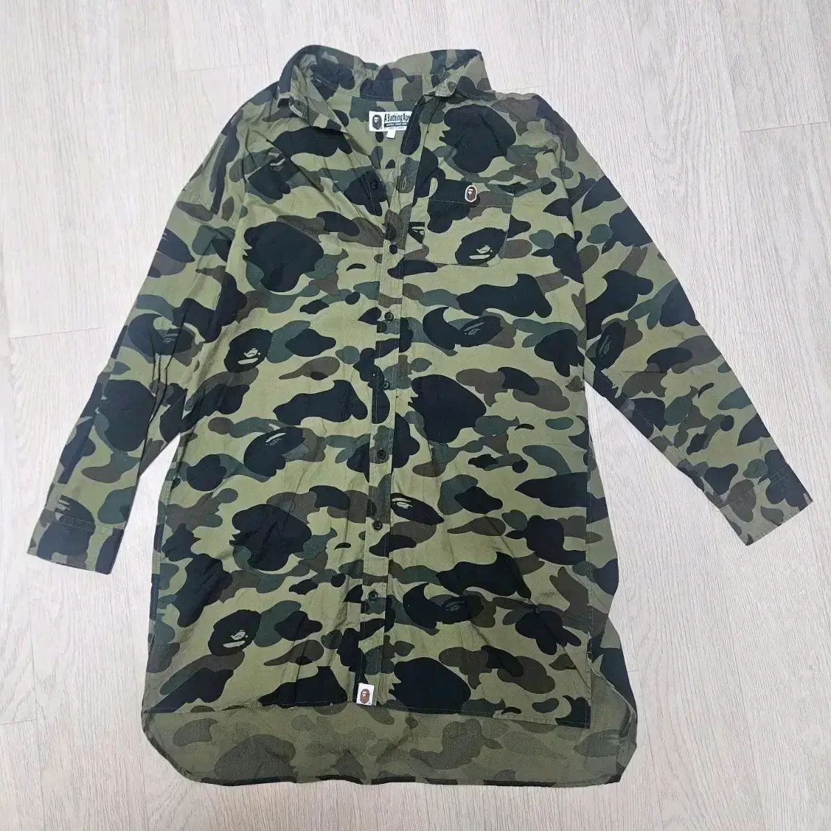 APE シャツ 総柄 カモ柄 ボタニカル ミリタリー ワンポイントロゴ 古着 