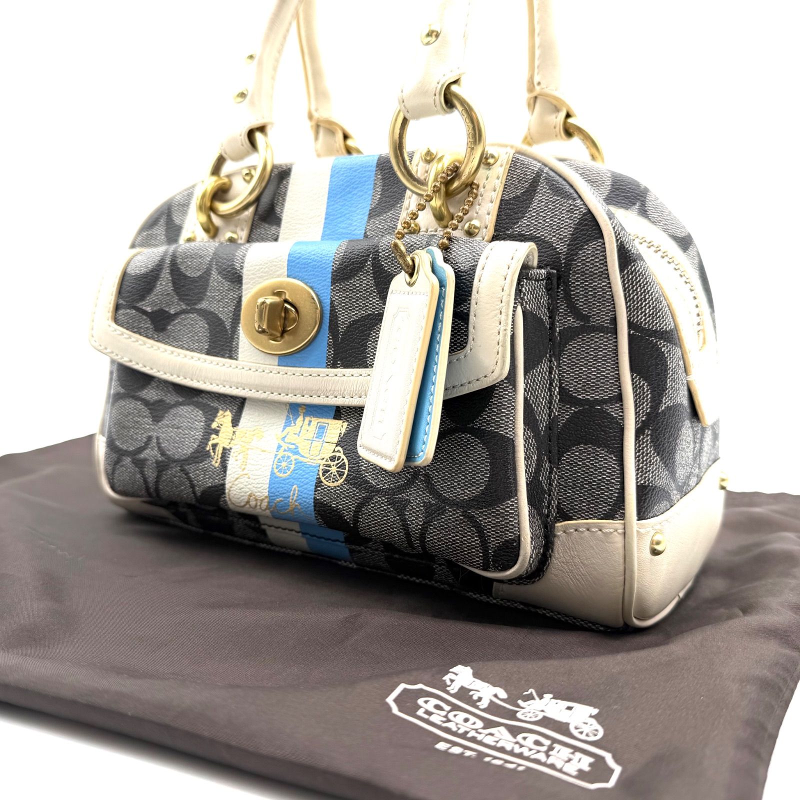 良品】COACH y2k handbag signature PVC leather doublecharm stripe 