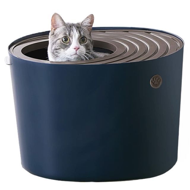 【送料無料】アイリスオーヤマ 猫 トイレ 上から猫トイレ 砂が飛び散りにくい＆臭いの広がりも抑える プチ ネイビー