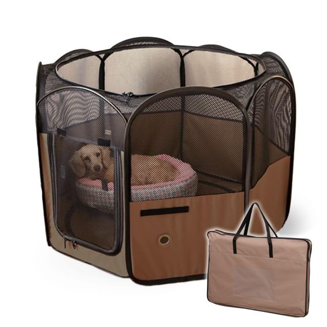 【送料無料】アイリスオーヤマ 犬 サークル ペット サークル 折りたたみ アウトドア 防災 ブラウン 小型犬用 幅92×奥行92×高さ62cm