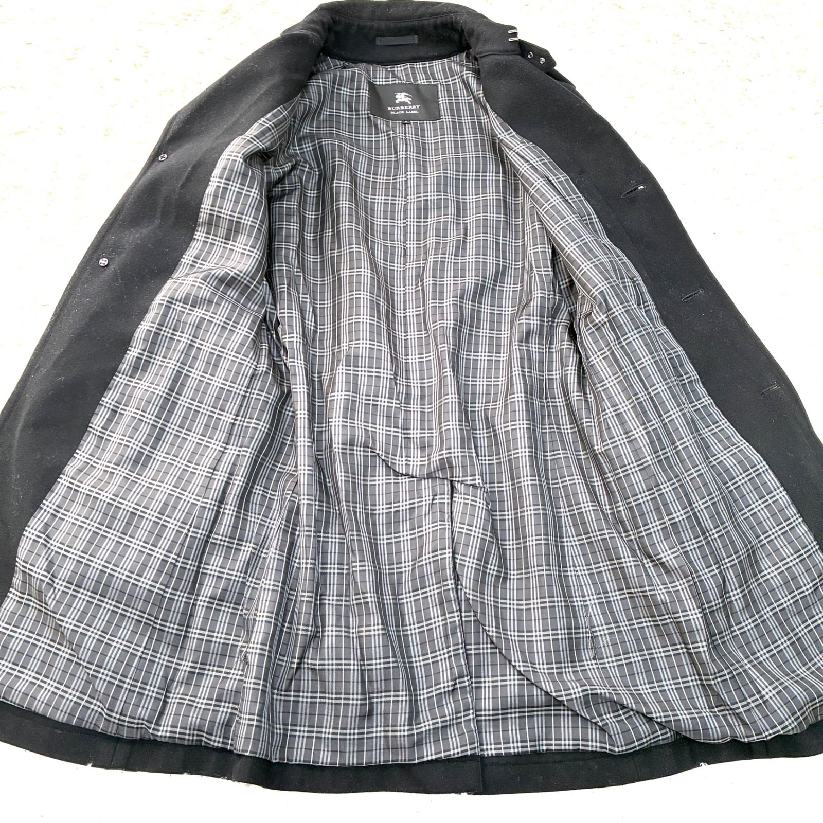 美品 BURBERRY BLACK LABEL バーバリーブラックレーベル ノバチェック ウール トレンチコート ブラック 黒 ベルト Dカン Lサイズ 3 メンズ アウター 三陽商会 希少 美品 BURBERRY BLACK LABEL バーバリーブラックレーベル ノバチェック
