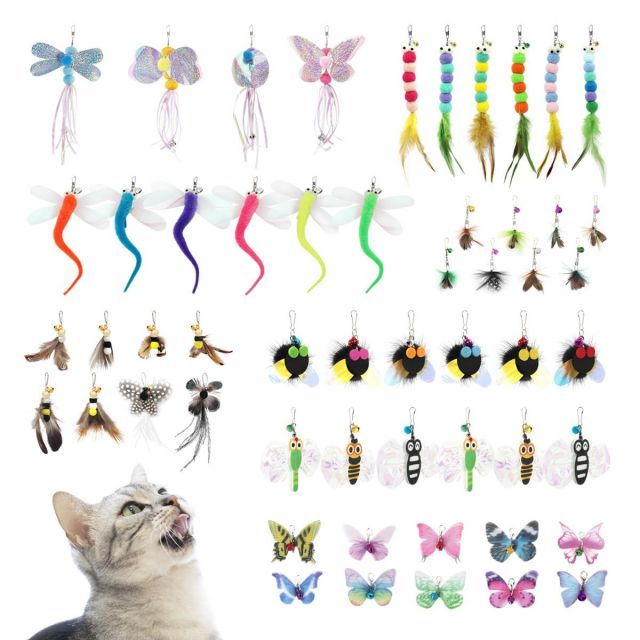 【送料無料】SONGWAY 猫 おもちゃ 昆虫 ねこじゃらし 飛ぶ虫 玩具 交換用52個昆虫の大集合 収納箱付き