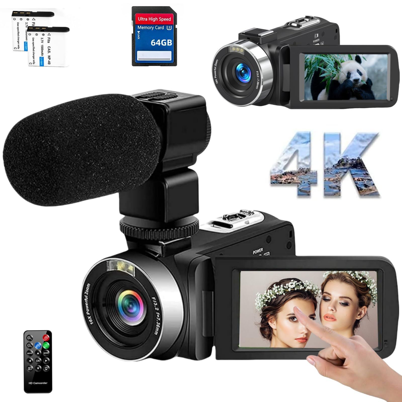 ビデオカメラ 4K 48MP 30FPS18Xデジタルズーム 外付けマイク付属IR 
